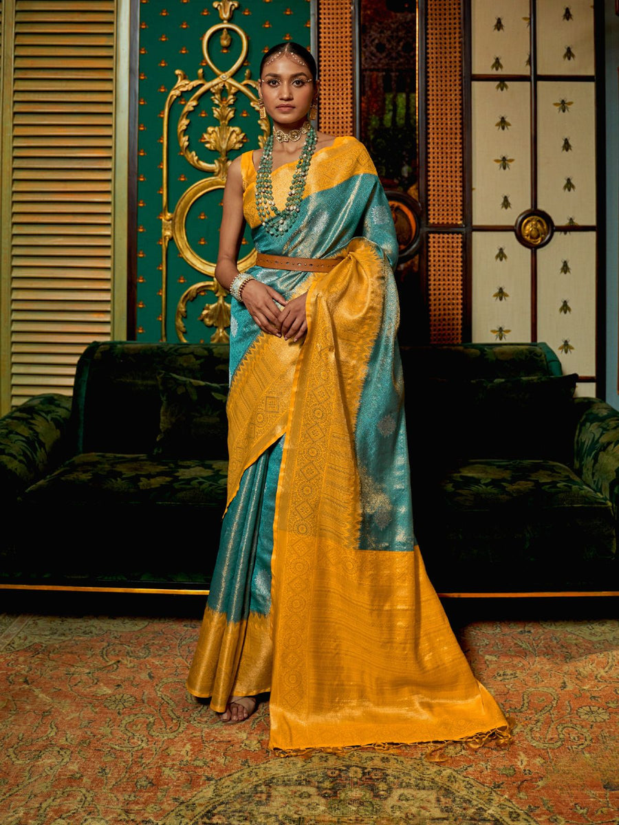 Blue Soft Silk Zari Base Handloom Soft Silk Saree Banarasi Saree Anant Tex Exports Pvt.Ltd..