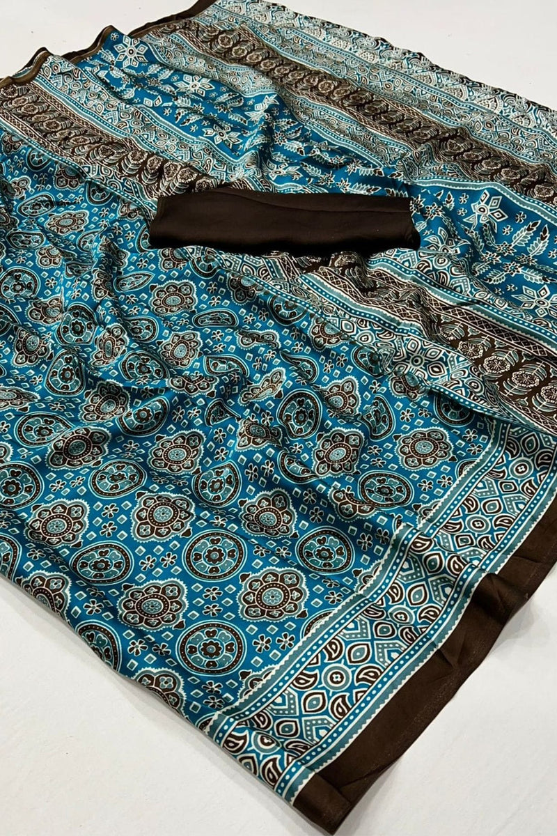 Ajrakh Print Japan Crape Saree