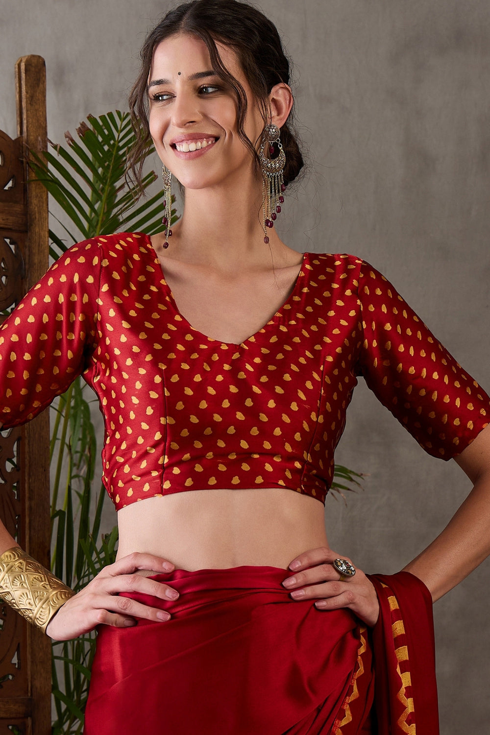 Red Pure Gaji Silk Satin Printed Saree 