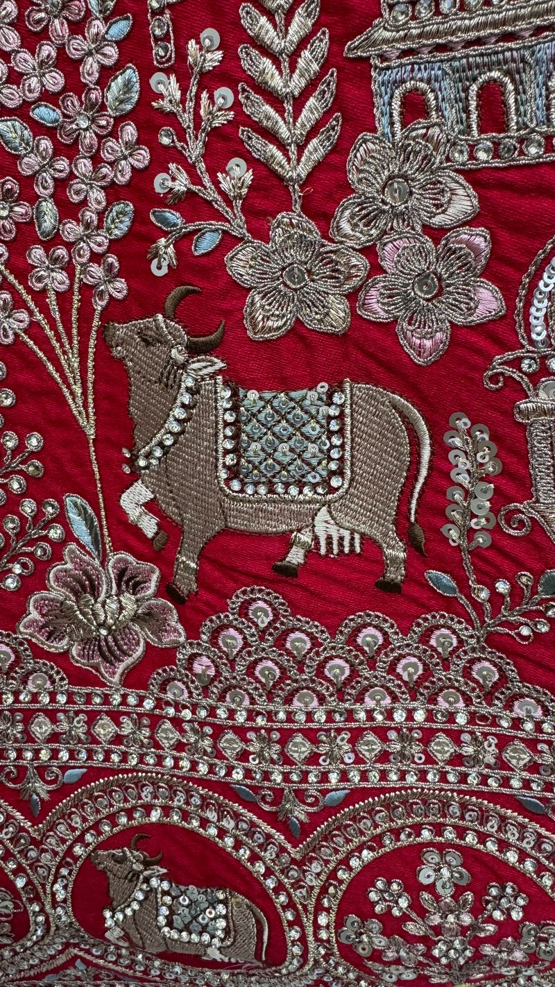 Red Pure Soft Gadwal Silk Heavy Embroidery Work Bridal Lehenga 