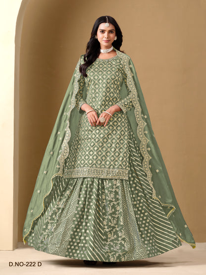 Teal Green Pure Soft Art Silk Long Floor Length Embroidered Work Readymade Gown