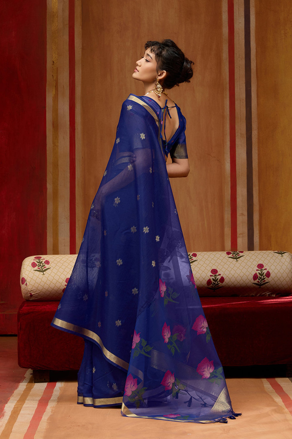 Chill Blue Pure Soft Moonga Cotton Handloom Saree 