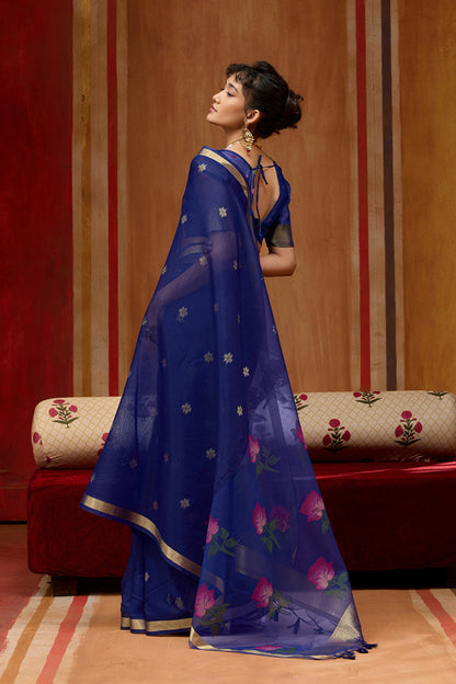 Chill Blue Pure Soft Moonga Cotton Handloom Saree 