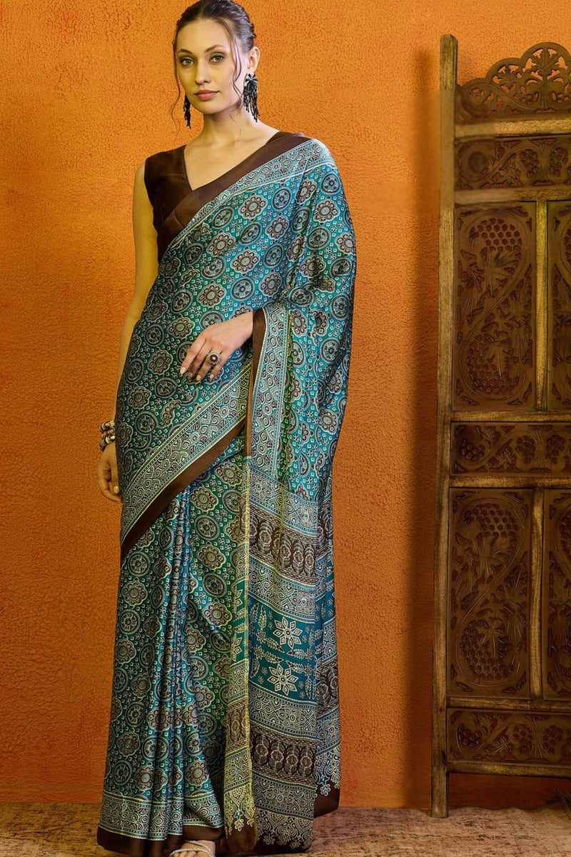 Ajrakh Print Japan Crape Saree