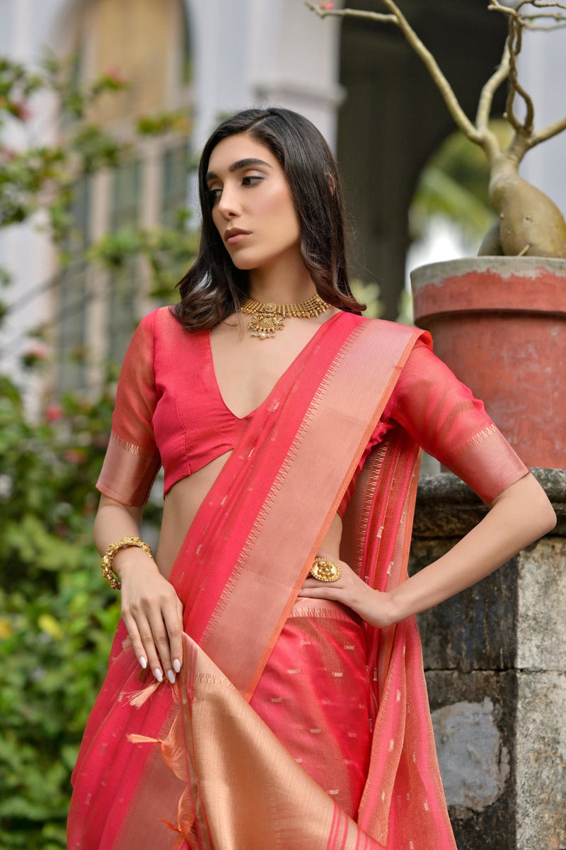 Rose Red Pure Soft Kalyani Silk Saree