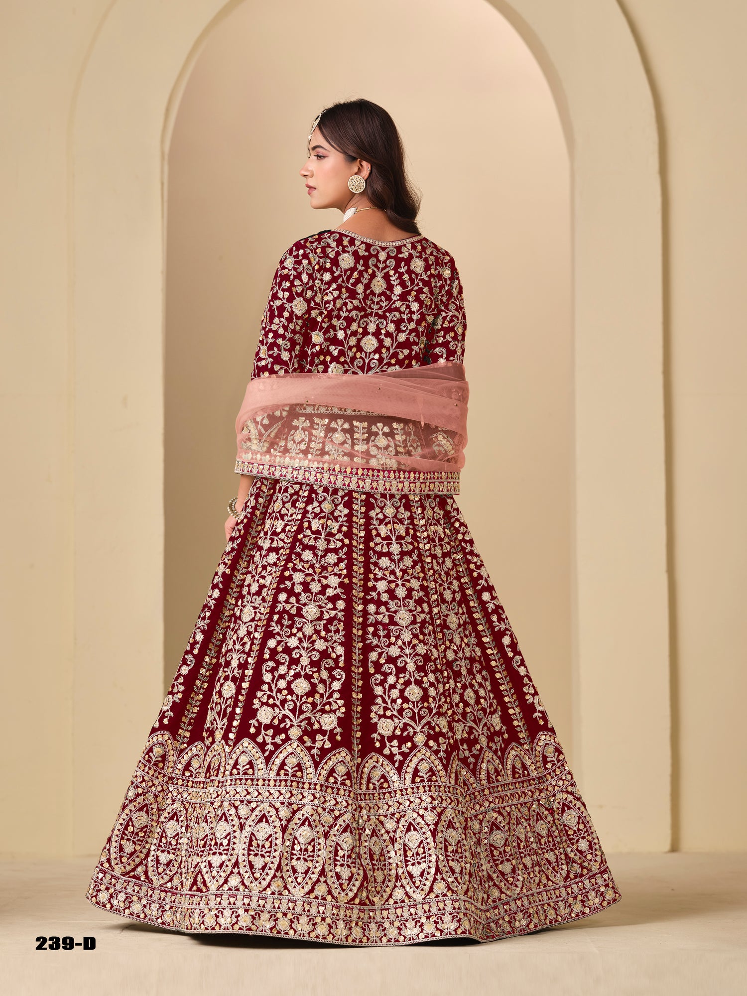Red Pure Soft 9000 Velvet Heavy Embroidery Work Long Anarkali Gown 