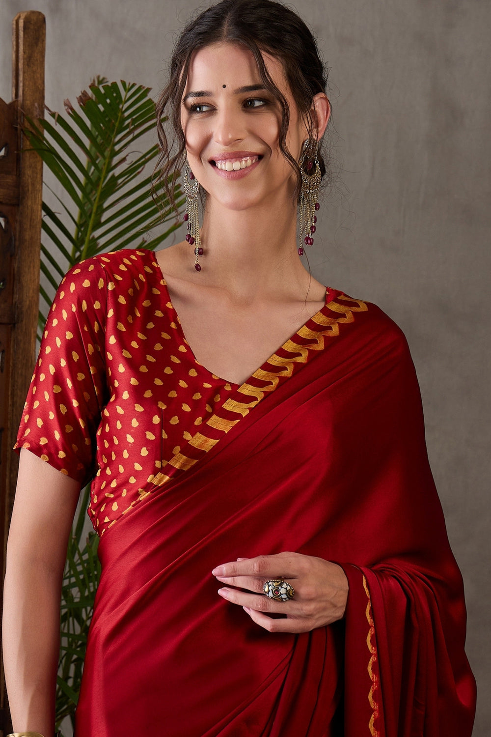 Red Pure Gaji Silk Satin Printed Saree 