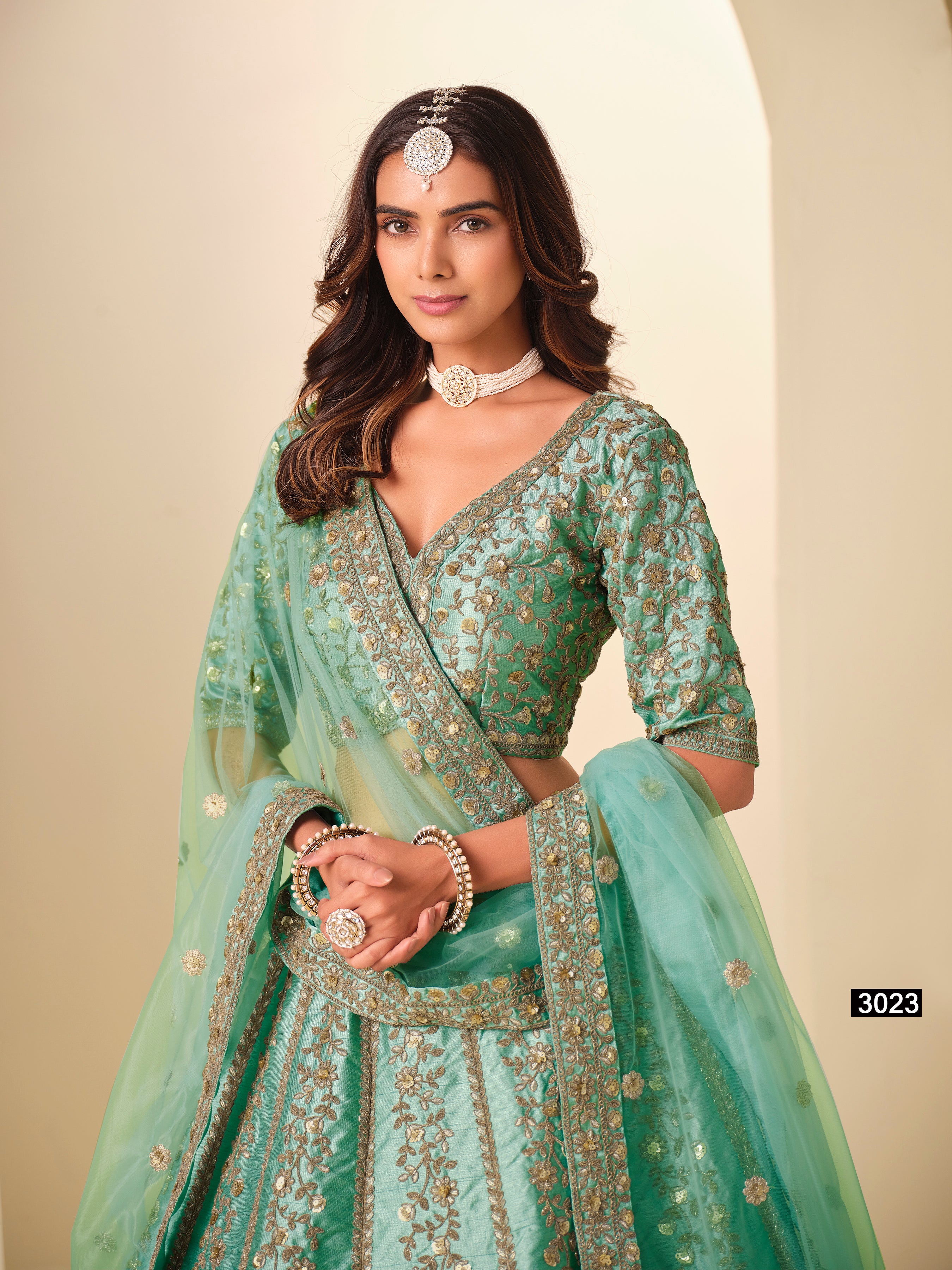 Green Pure Soft Art Silk Heavy Embroidery Work Bridal Lehenga 