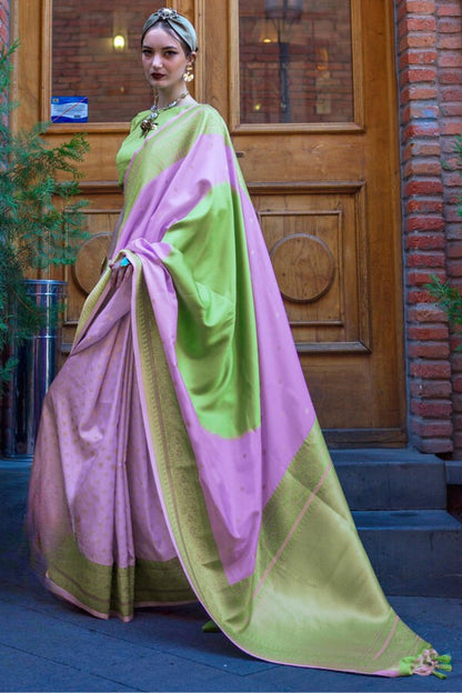 Lavender Pure Soft Banarasi Handloom Banarasi Saree 