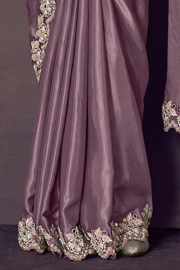 Lavender Pure Soft Crush Satin Silk Ready to Wear Saree 