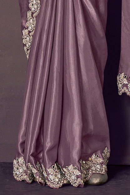 Lavender Pure Soft Crush Satin Silk Ready to Wear Saree 