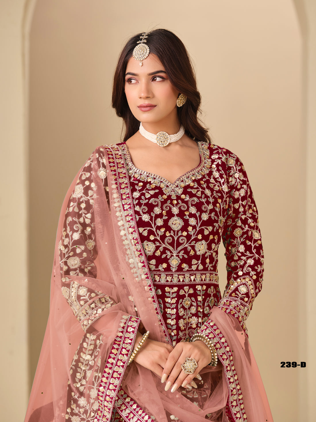 Red Pure Soft 9000 Velvet Heavy Embroidery Work Long Anarkali Gown 