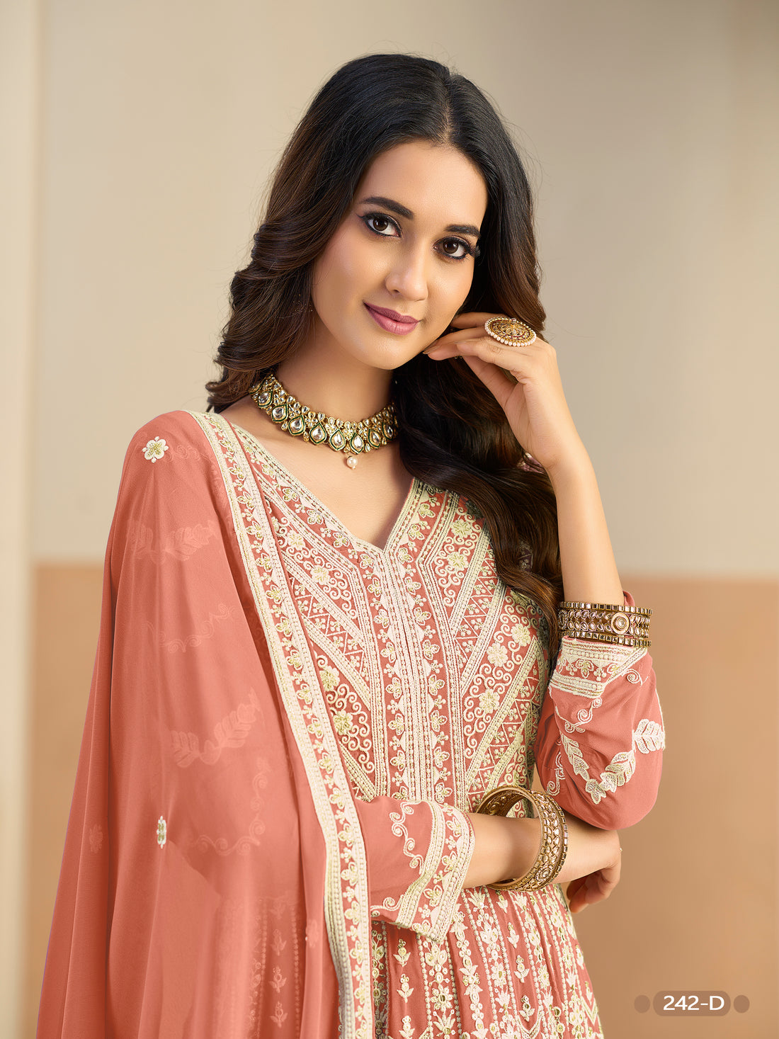 Rust Pure Soft Faux Georgette Heavy Embroidery Work Long Anarkali Gown 