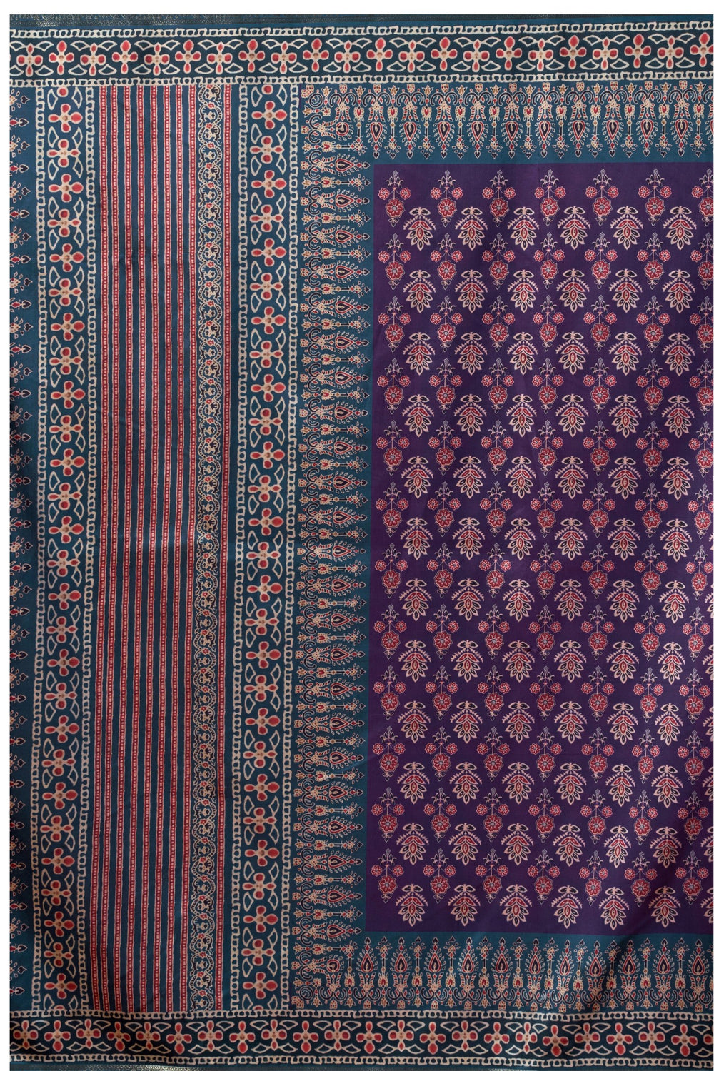 Purple Pure Cluster Silk Ajarkh Digital Printed Saree ##color## Floral Printed Saree with premium fabric and embroidery