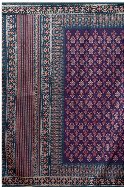Purple Pure Cluster Silk Ajarkh Digital Printed Saree 