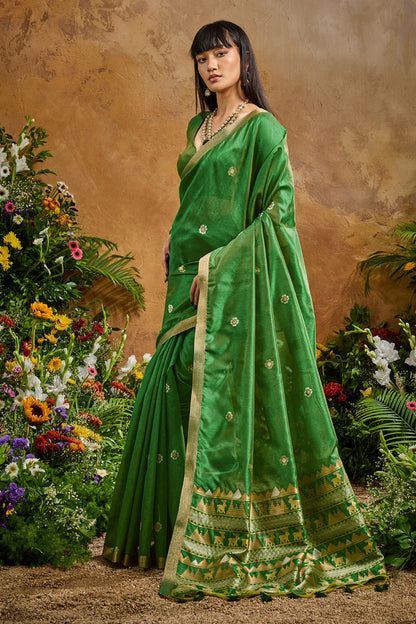 Green Pure Soft Tussar Handloom Silk Saree 