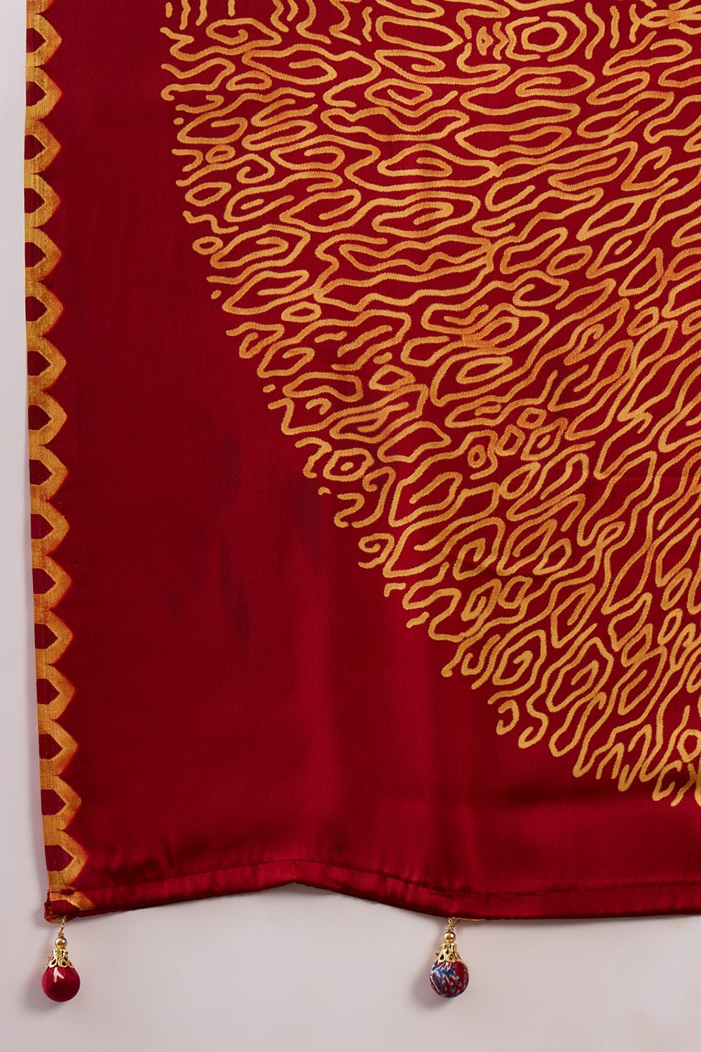 Red Pure Gaji Silk Satin Printed Saree 