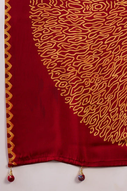 Red Pure Gaji Silk Satin Printed Saree 