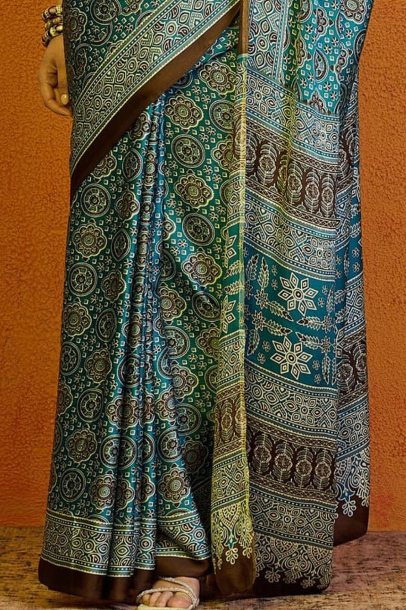 Ajrakh Print Japan Crape Saree