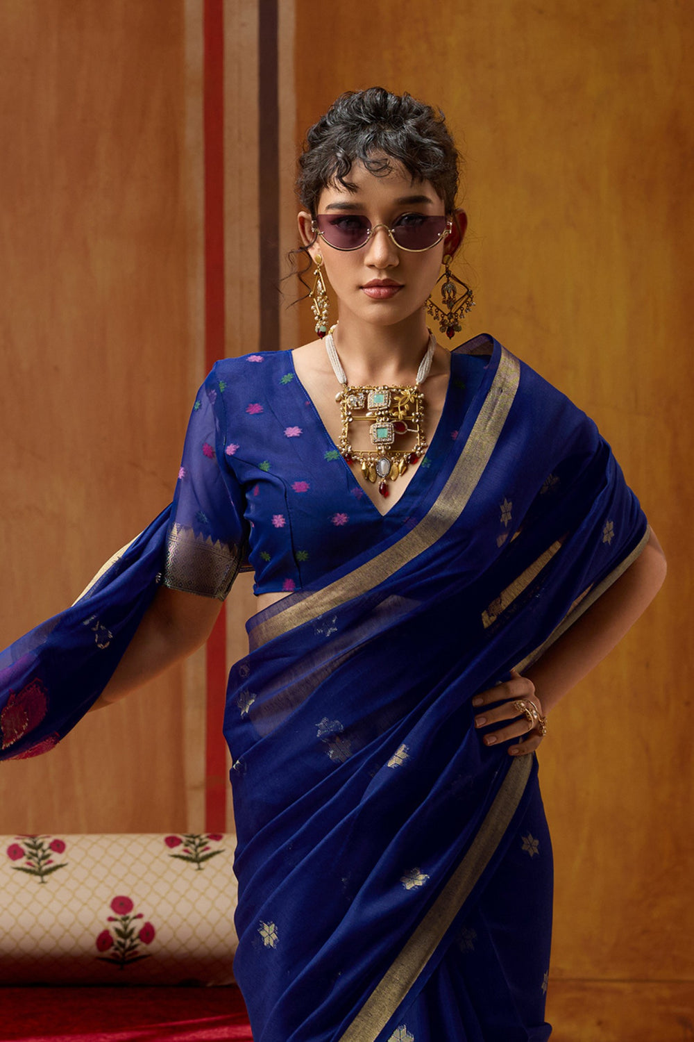 Chill Blue Pure Soft Moonga Cotton Handloom Saree 