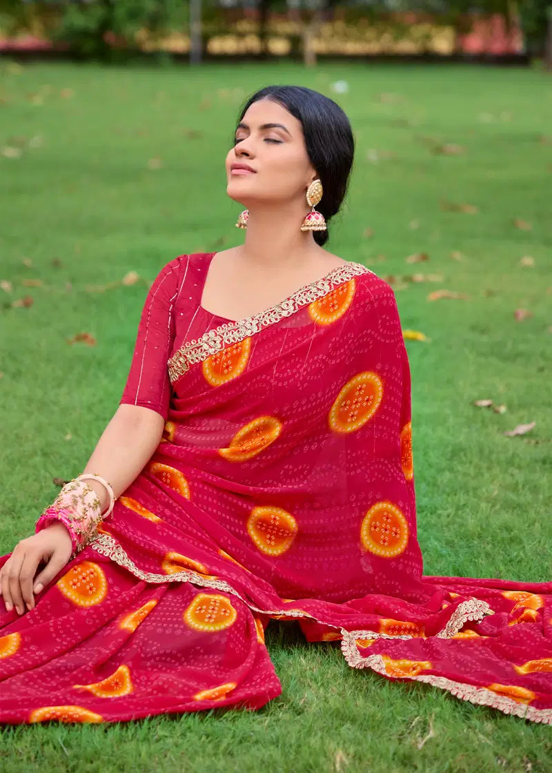 Red Soft Heavy Weightless Printed Saree Georgette Saree Anant Tex Exports Pvt.Ltd..