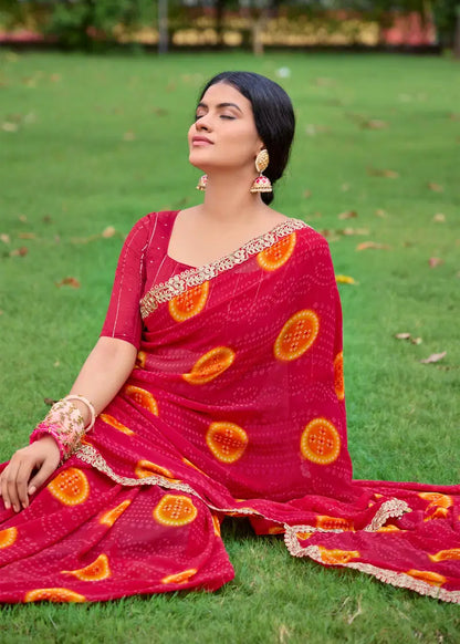 Red Soft Heavy Weightless Printed Saree Georgette Saree Anant Tex Exports Pvt.Ltd..
