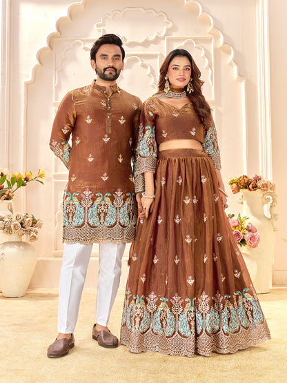 Brown Pure Soft Fendi Silk Matching Combo Couple Dress  Anant Tex Exports Pvt.Ltd..
