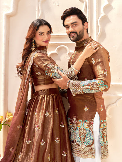 Brown Pure Soft Fendi Silk Matching Combo Couple Dress  Anant Tex Exports Pvt.Ltd..