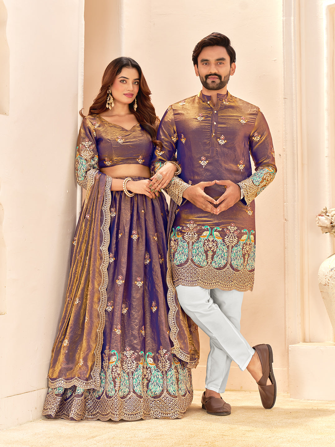Purple Pure Soft Fendi Silk Matching Combo Couple Dress  Anant Tex Exports Pvt.Ltd..