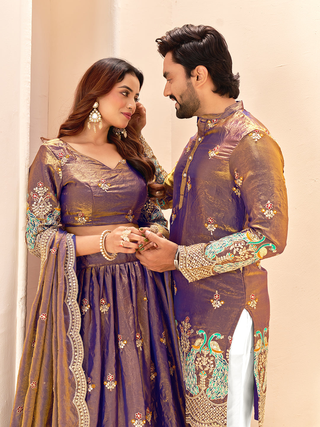 Purple Pure Soft Fendi Silk Matching Combo Couple Dress  Anant Tex Exports Pvt.Ltd..