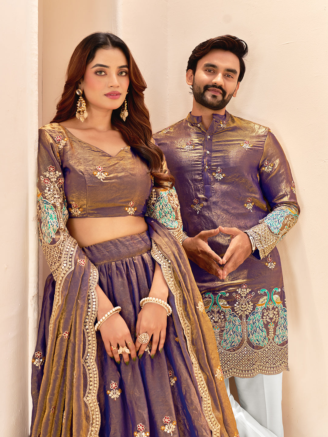 Purple Pure Soft Fendi Silk Matching Combo Couple Dress  Anant Tex Exports Pvt.Ltd..