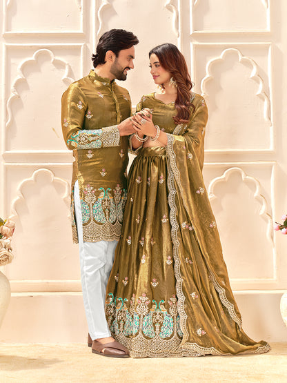 Mehandi Pure Soft Fendi Silk Matching Combo Couple Dress  Anant Tex Exports Pvt.Ltd..