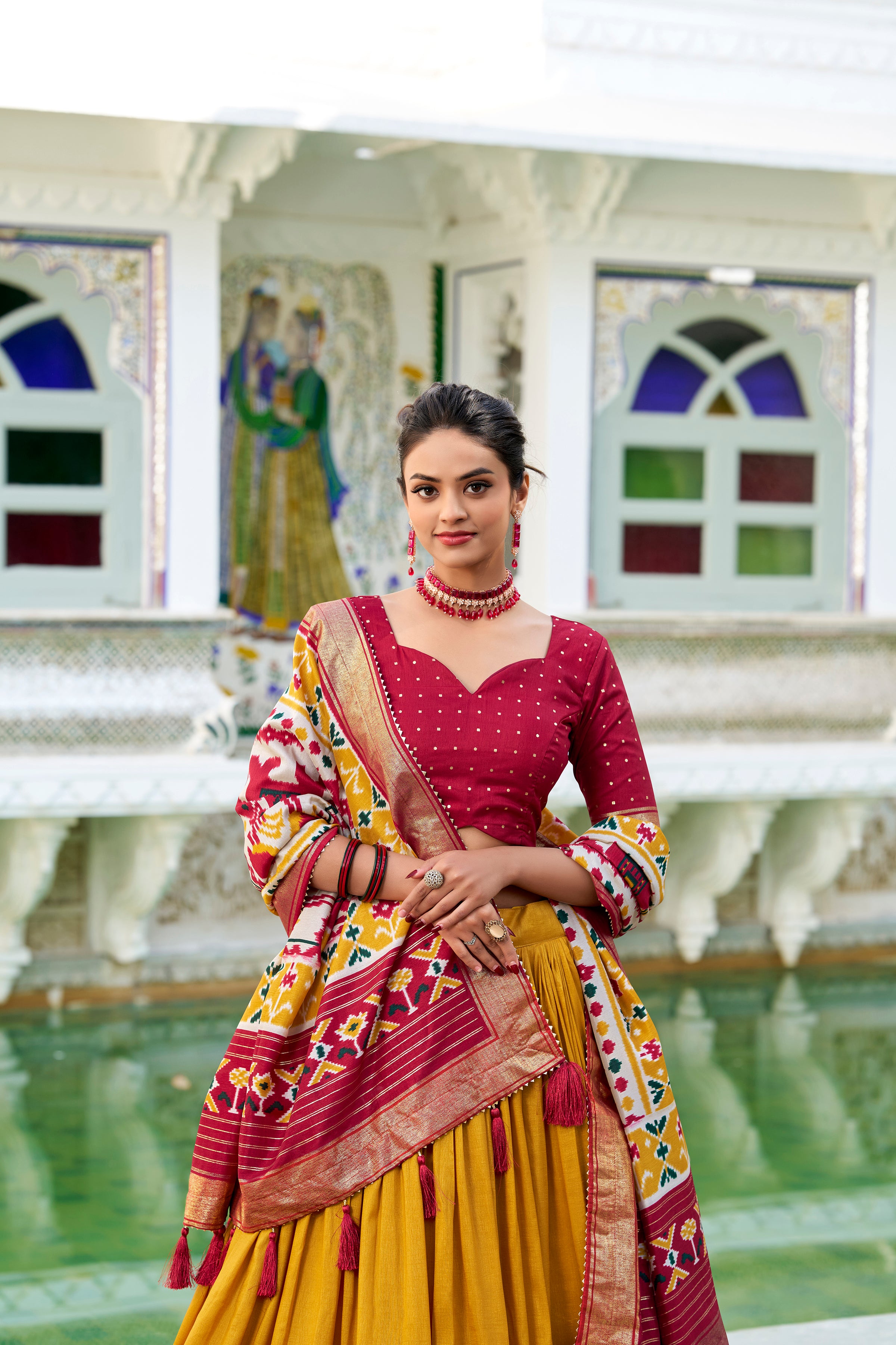 Elegant lehenga choli showcasing intricate design and vibrant colors, perfect for festive occasions.