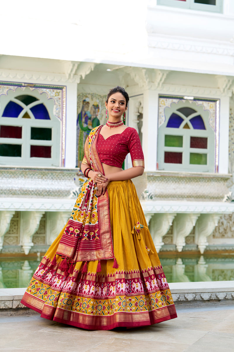 Elegant lehenga choli showcasing intricate design and vibrant colors, perfect for festive occasions.