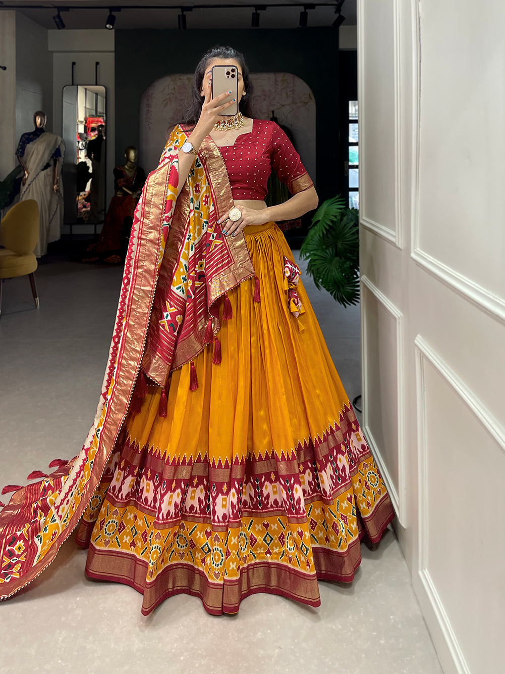Elegant lehenga choli showcasing intricate design and vibrant colors, perfect for festive occasions.