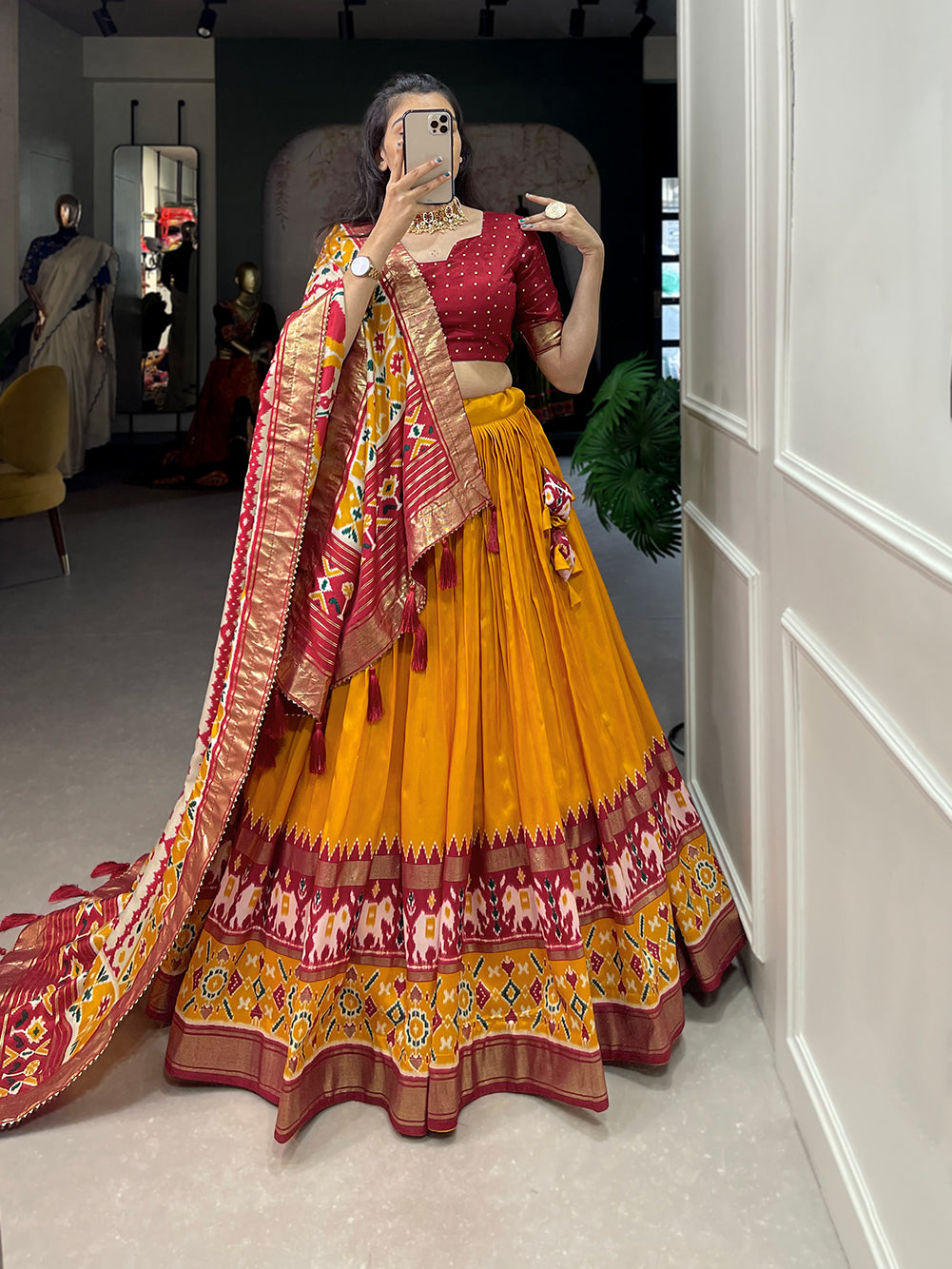 Elegant lehenga choli showcasing intricate design and vibrant colors, perfect for festive occasions.