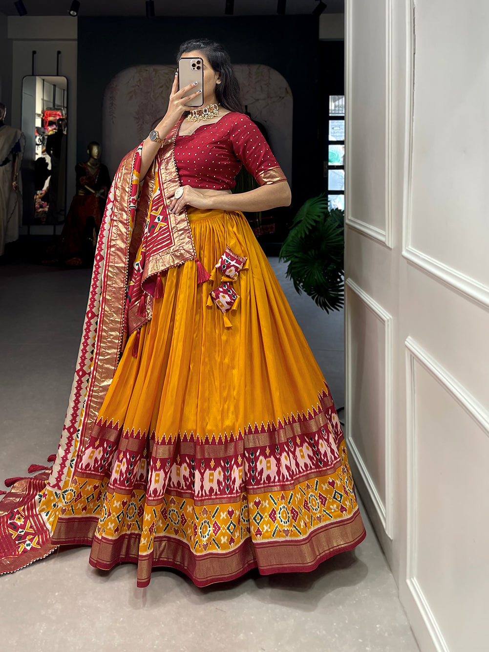 Elegant lehenga choli showcasing intricate design and vibrant colors, perfect for festive occasions.