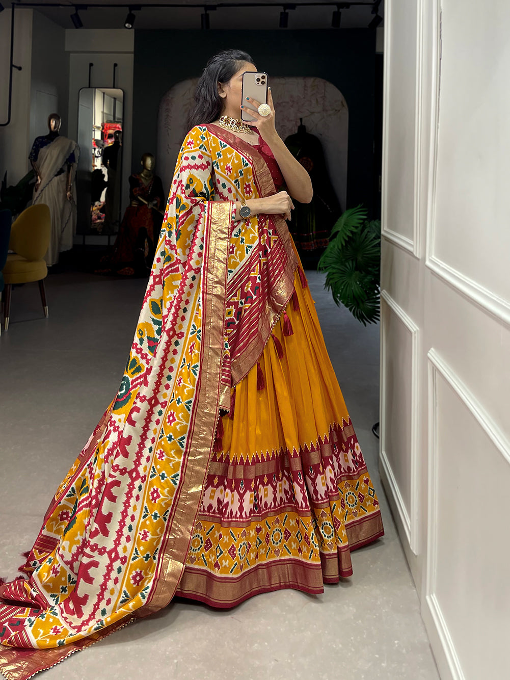 Elegant lehenga choli showcasing intricate design and vibrant colors, perfect for festive occasions.