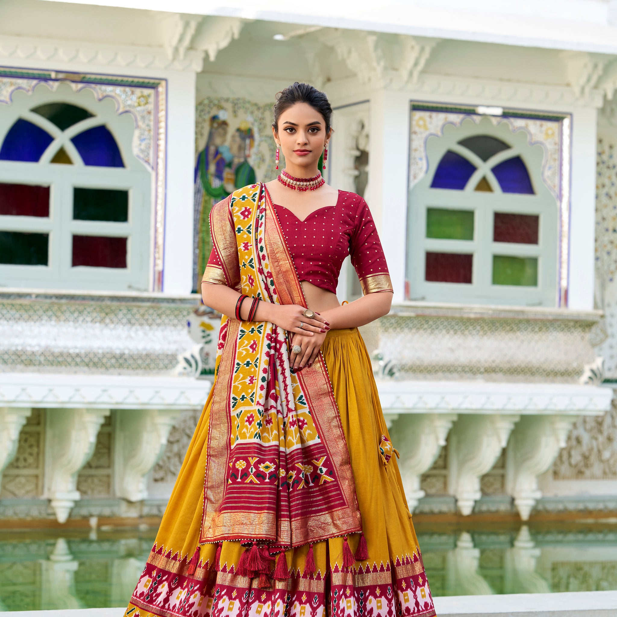 Elegant lehenga choli showcasing intricate design and vibrant colors, perfect for festive occasions.
