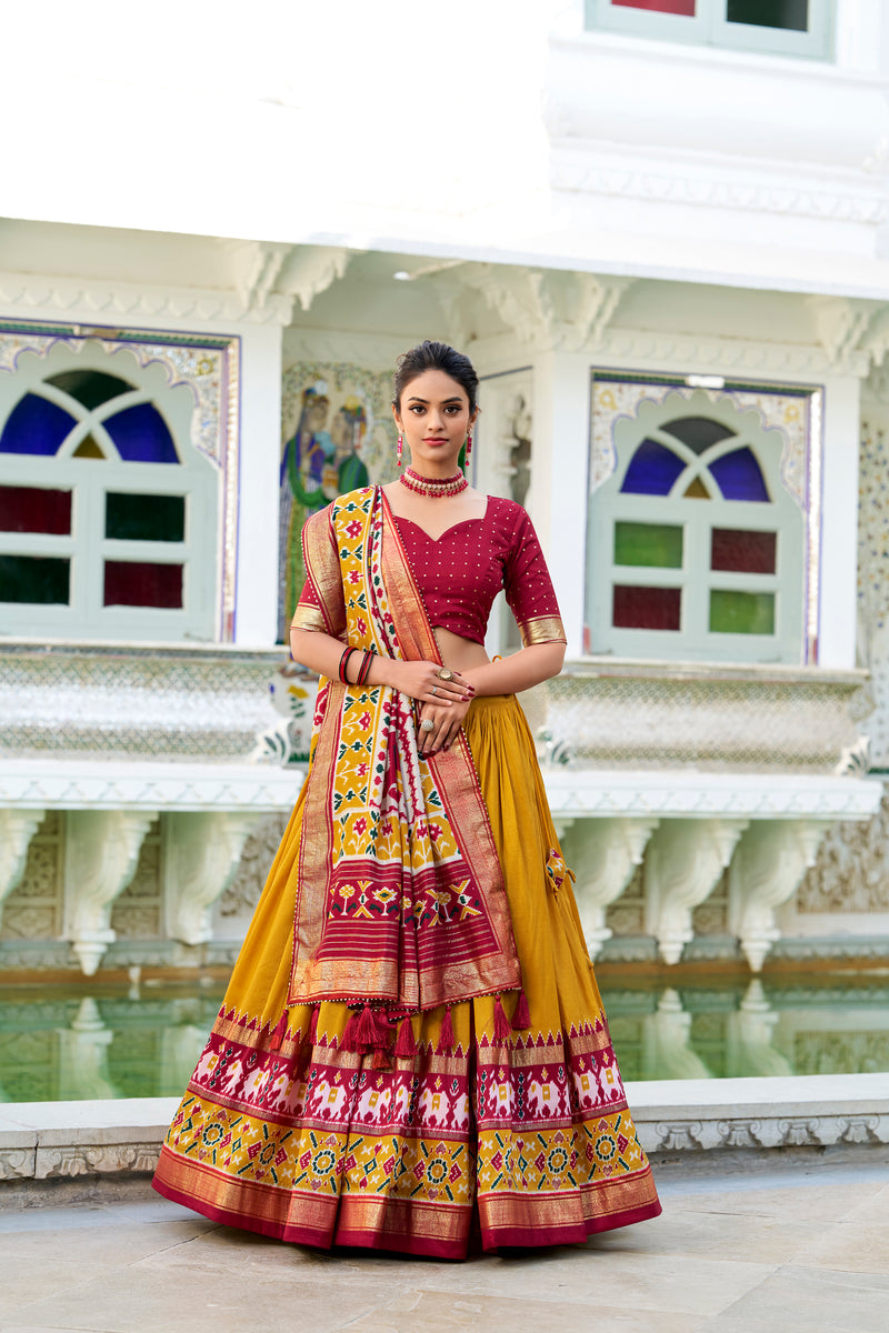Elegant lehenga choli showcasing intricate design and vibrant colors, perfect for festive occasions.