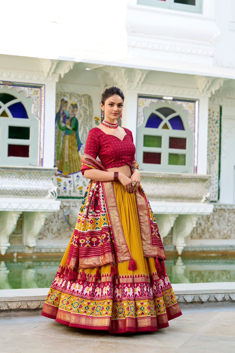 Elegant lehenga choli showcasing intricate design and vibrant colors, perfect for festive occasions.