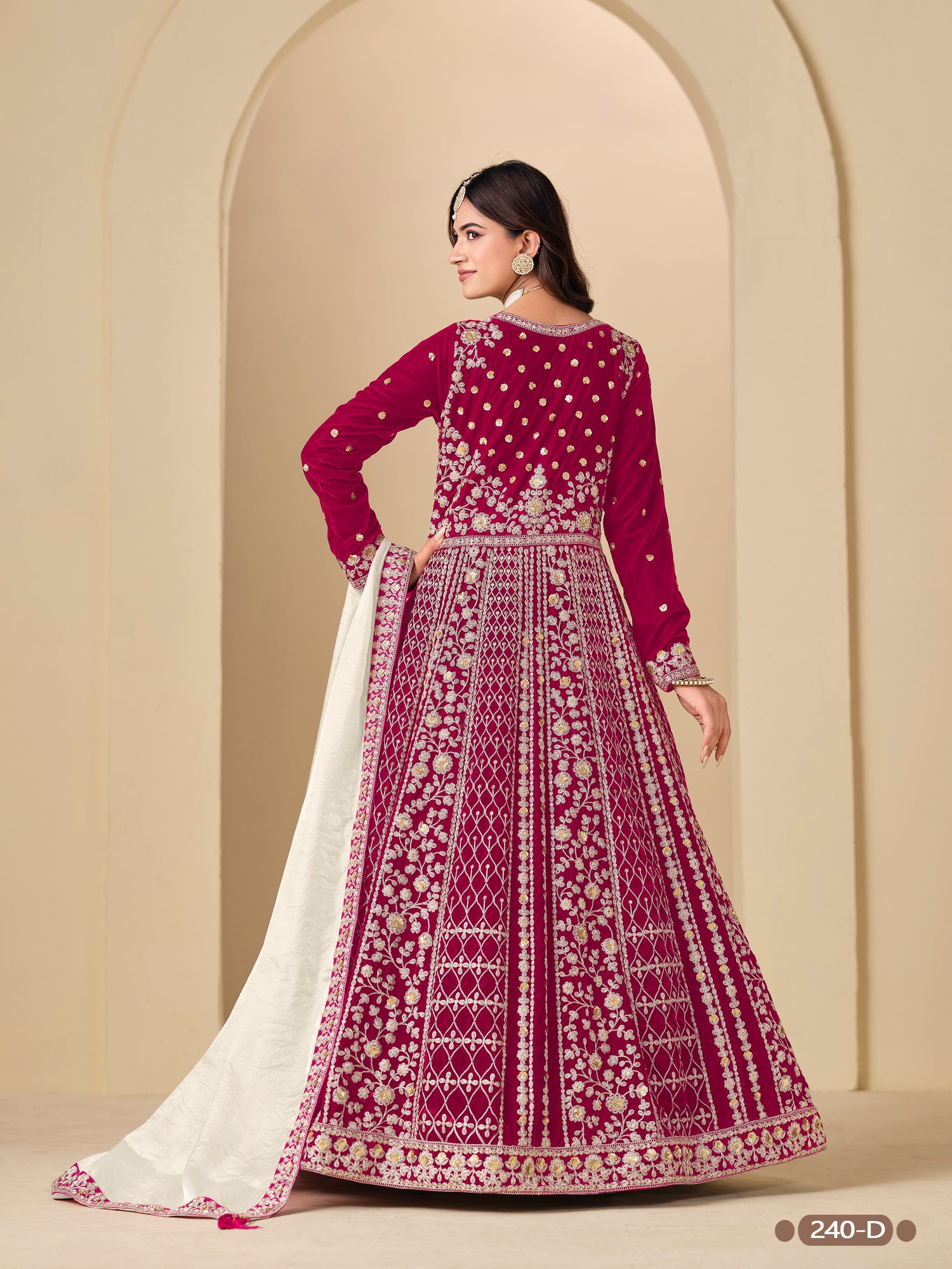 Red Pure Soft 9000 Velvet Heavy Embroidery Work Long Anarkali Gown 