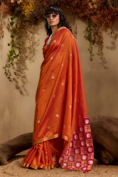 Orange Pure Tussar Handloom Silk Saree 