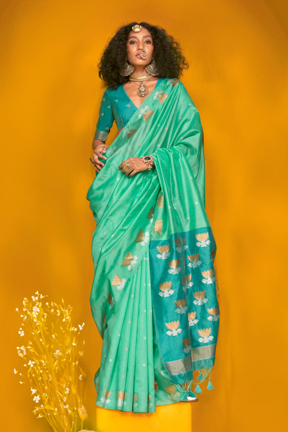 Green Tussar Handloom Silk Saree 