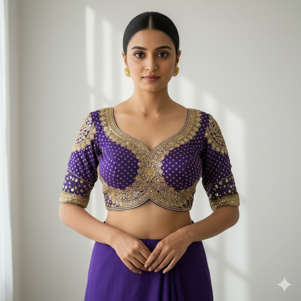 Blue Pure Roman Silk Sabyasachi Style Bridal Blouse Sleevless Blouse Anant Tex Exports Pvt.Ltd..