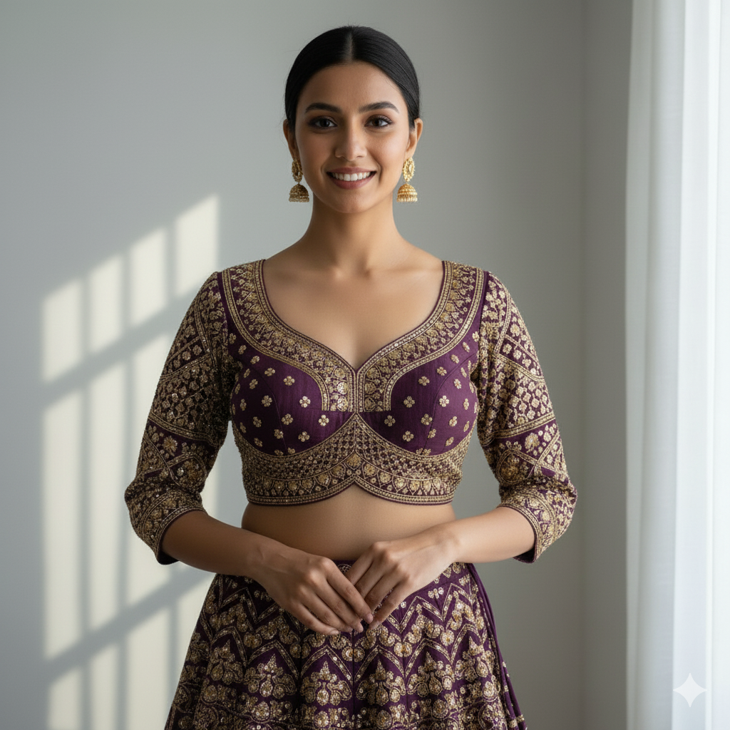 Wine Pure Roman Silk Sabyasachi Style Bridal Blouse Sleevless Blouse Anant Tex Exports Pvt.Ltd..