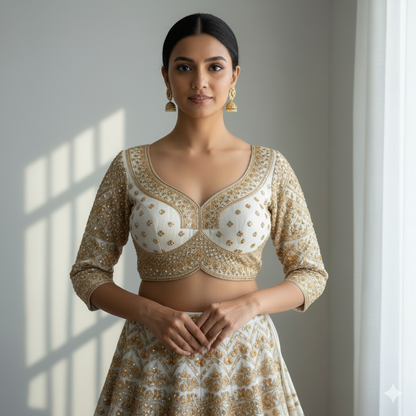 White Pure Roman Silk Sabyasachi Style Bridal Blouse Sleevless Blouse Anant Tex Exports Pvt.Ltd..