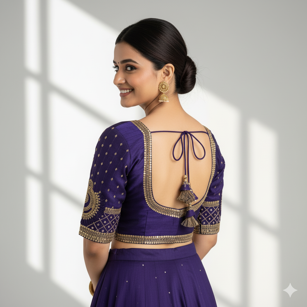 Blue Pure Soft Italian Silk Sabyasachi Style Bridal Blouse Sleevless Blouse Anant Tex Exports Pvt.Ltd..