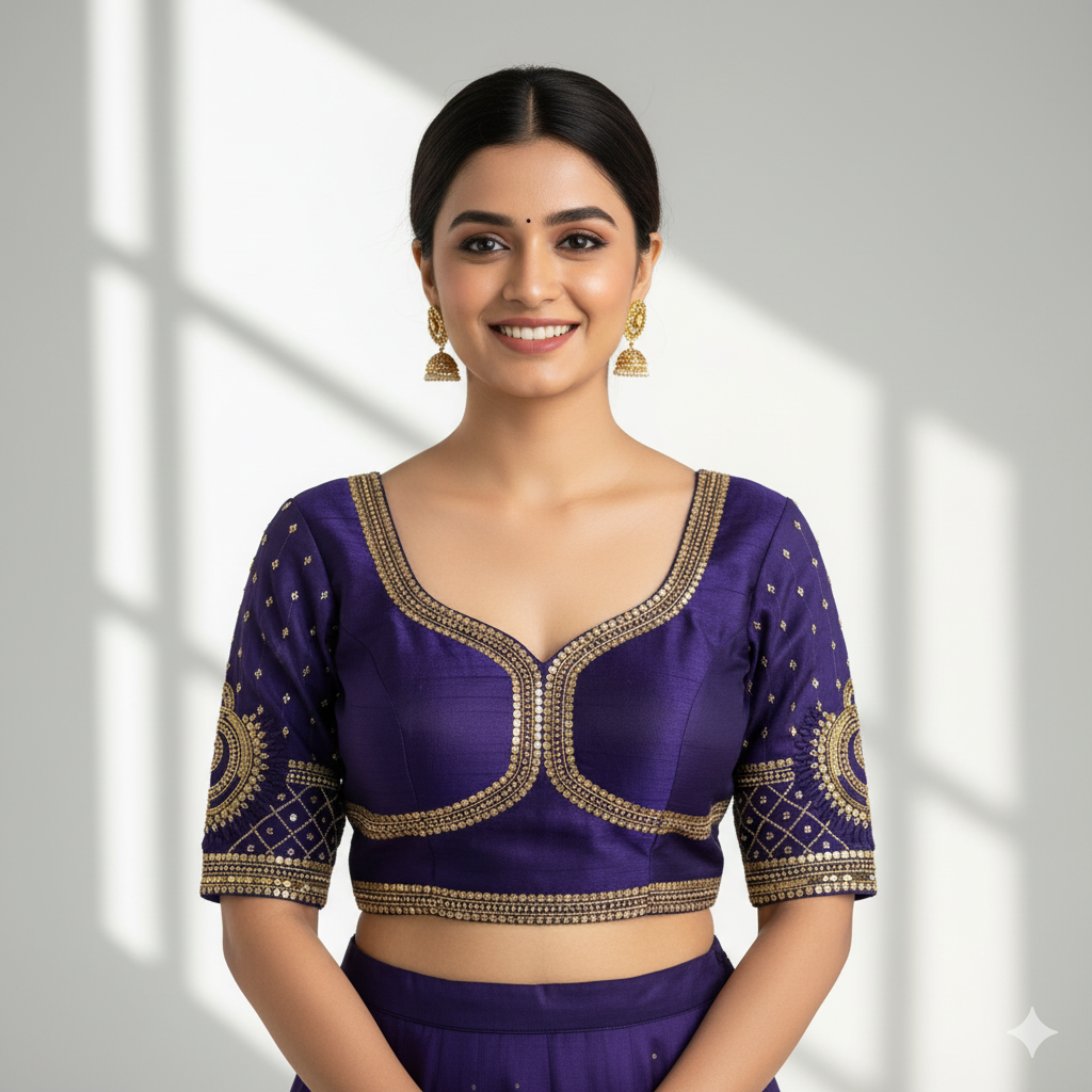 Blue Pure Soft Italian Silk Sabyasachi Style Bridal Blouse Sleevless Blouse Anant Tex Exports Pvt.Ltd..