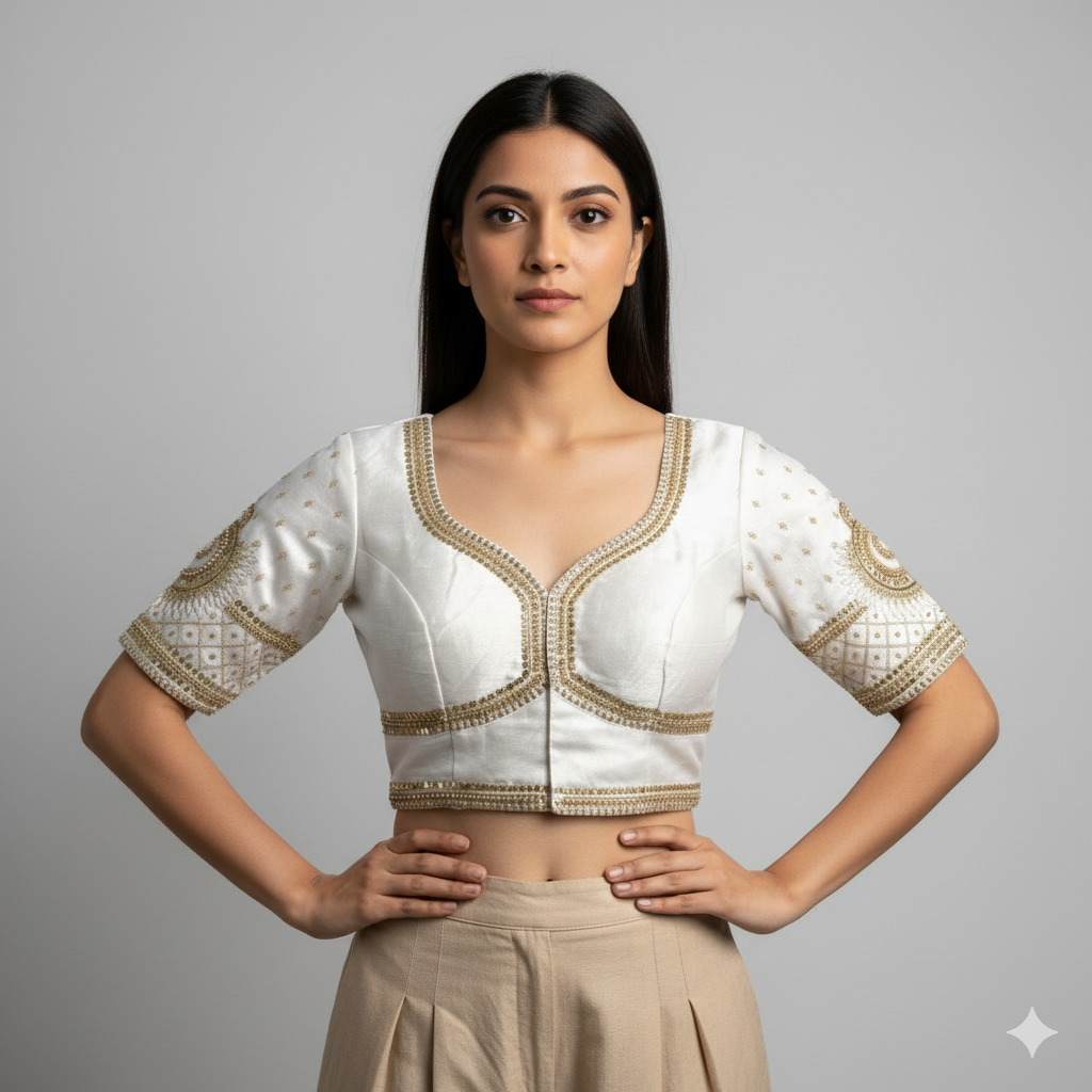 White Pure Soft Italian Silk Sabyasachi Style Bridal Blouse Sleevless Blouse Anant Tex Exports Pvt.Ltd..